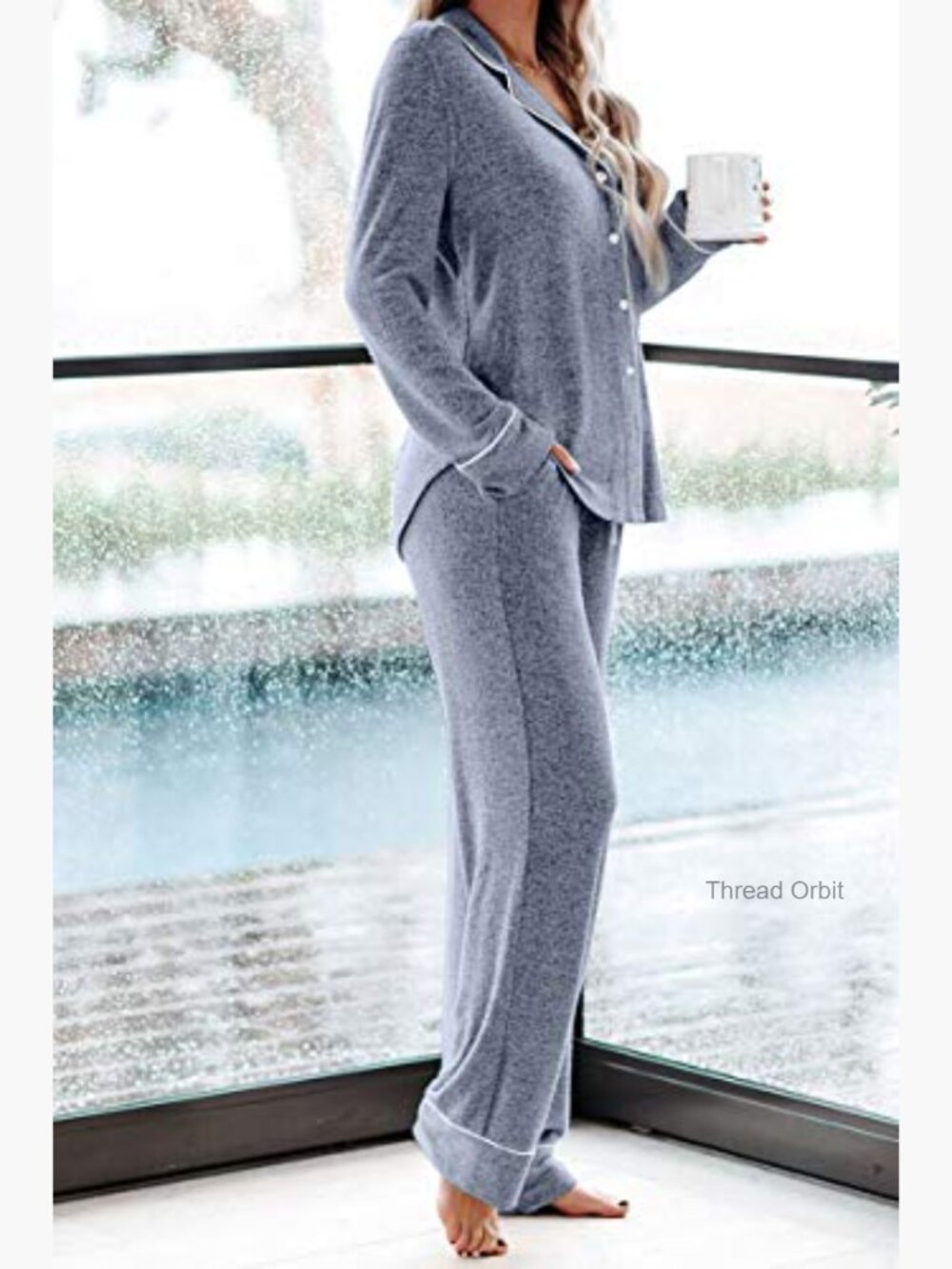 Two Piece Pajama Set Long Sleeve Button Down Sleepwear Lounge Soft - Picture 3 of 7